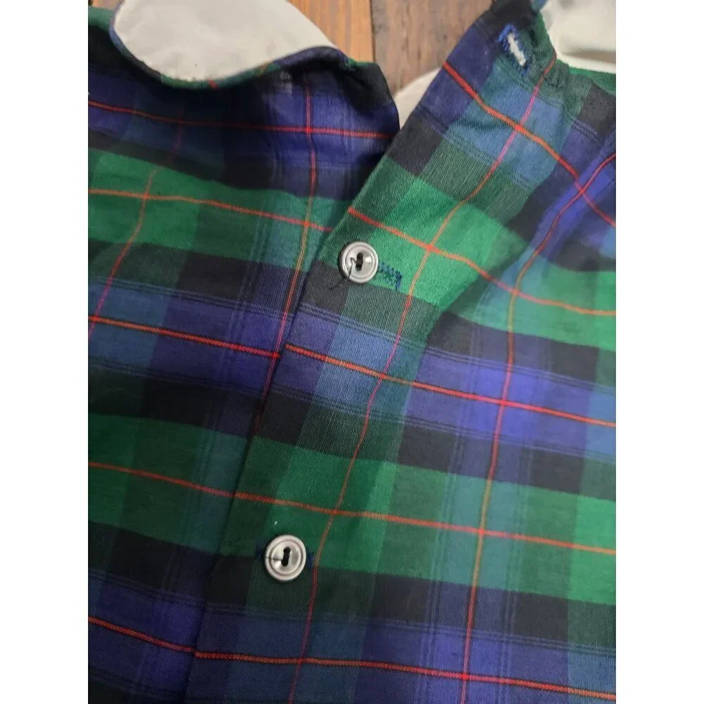 Vintage Girls Blue Green Plaid Dress